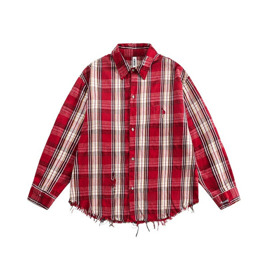 Broken Border Plaid Long Sleeve Shirt - Unisex