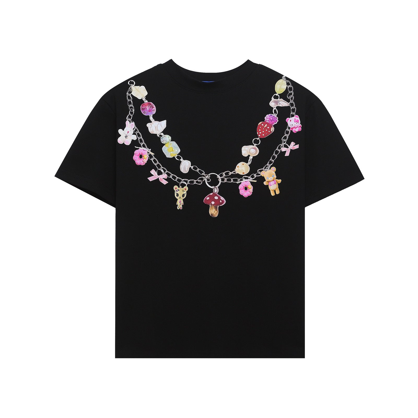 Retro Cartoon Necklace Printed T-Shirt