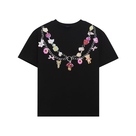 Retro Cartoon Necklace Printed T-Shirt