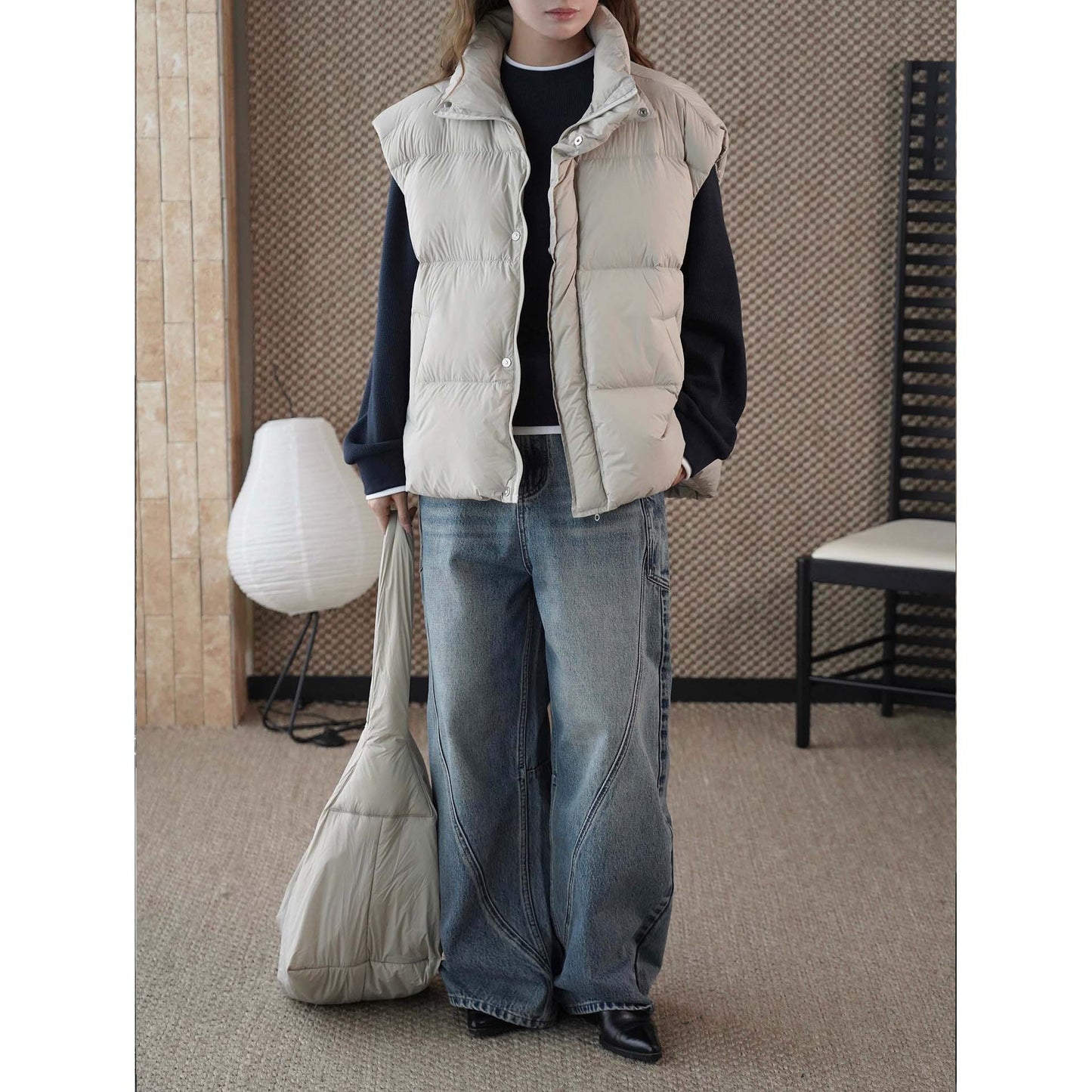 Vest w/Sling Backpack - Duck Down Sleeveless Layer Slim Fit Warm
