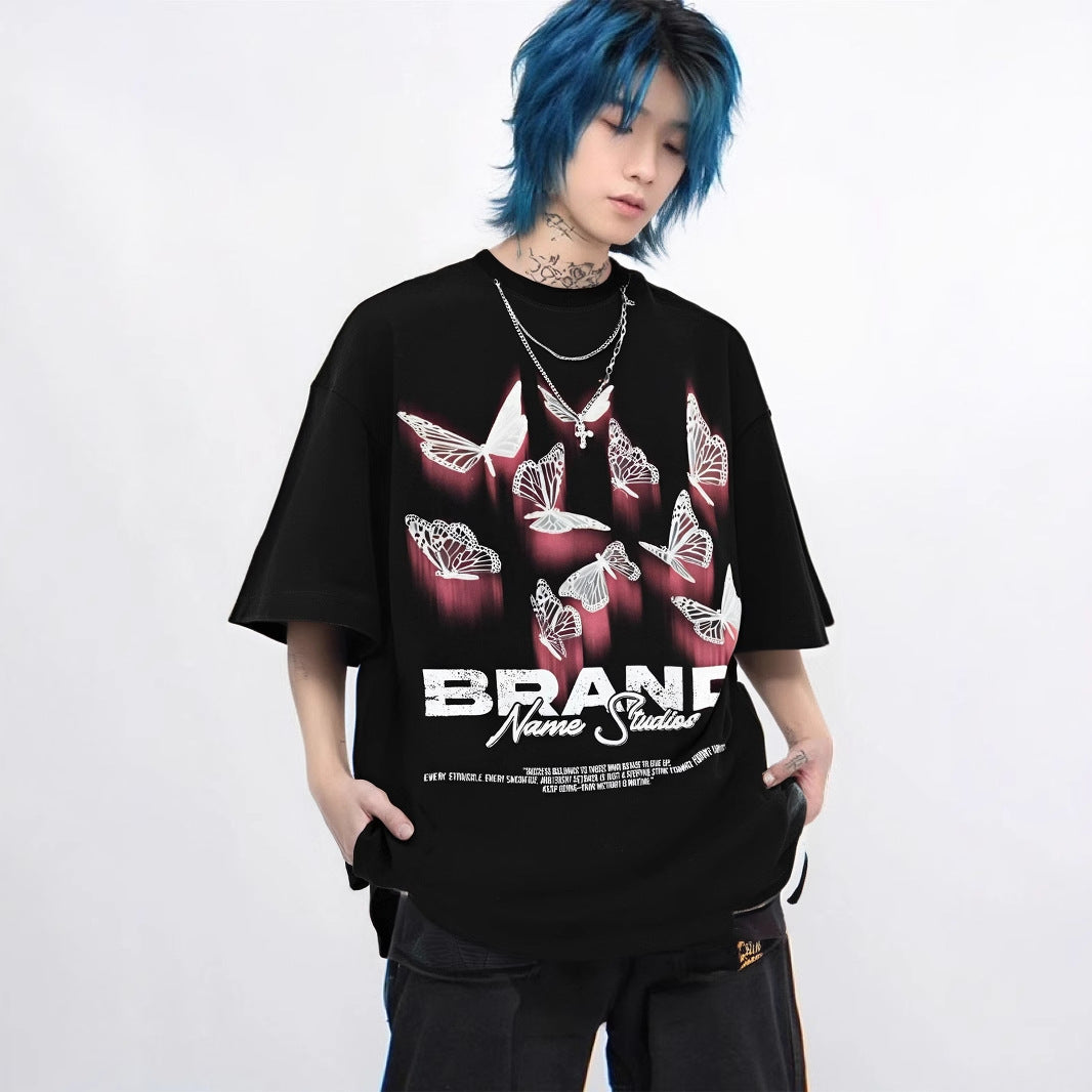 Harajuku Style Vintage Butterfly Print Cotton T-Shirt