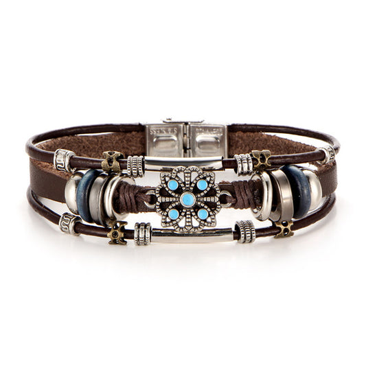 Vintage Harajuku Flower Leather Bracelet – Boho Punk Jewelry