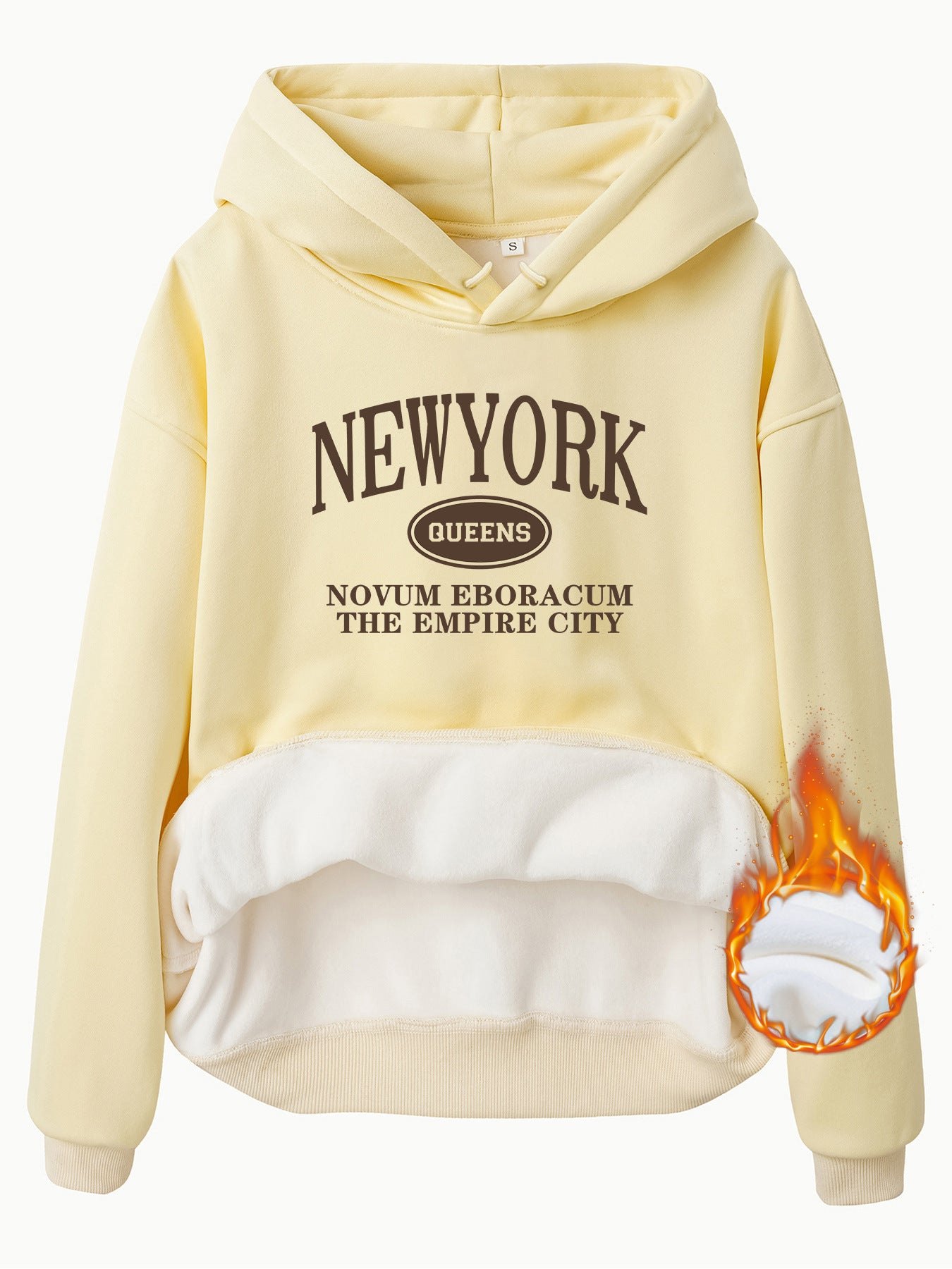 Pocket Hooded Long Sleeve Fleece Sweatshirt Top with NEW YORK Print