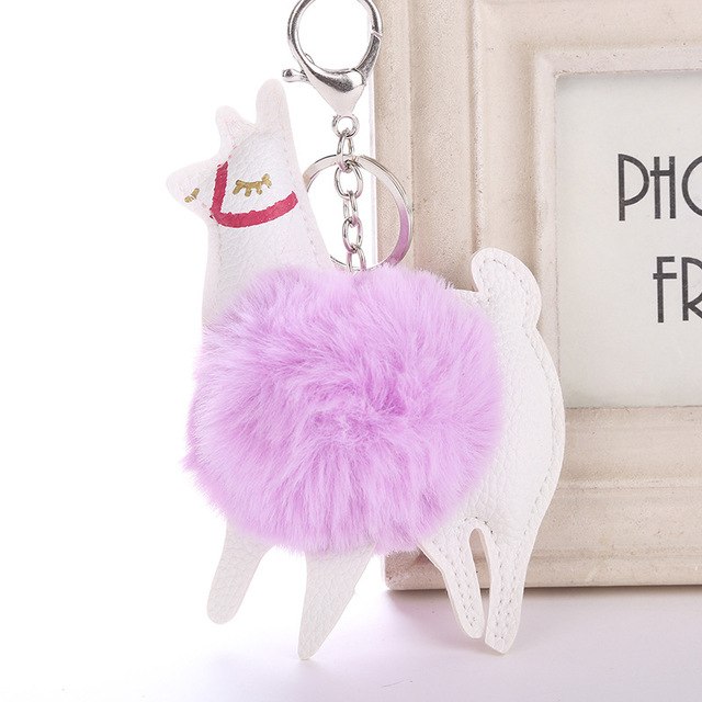 Alpaca Shape Fluffy Fur Pompom Key Chains