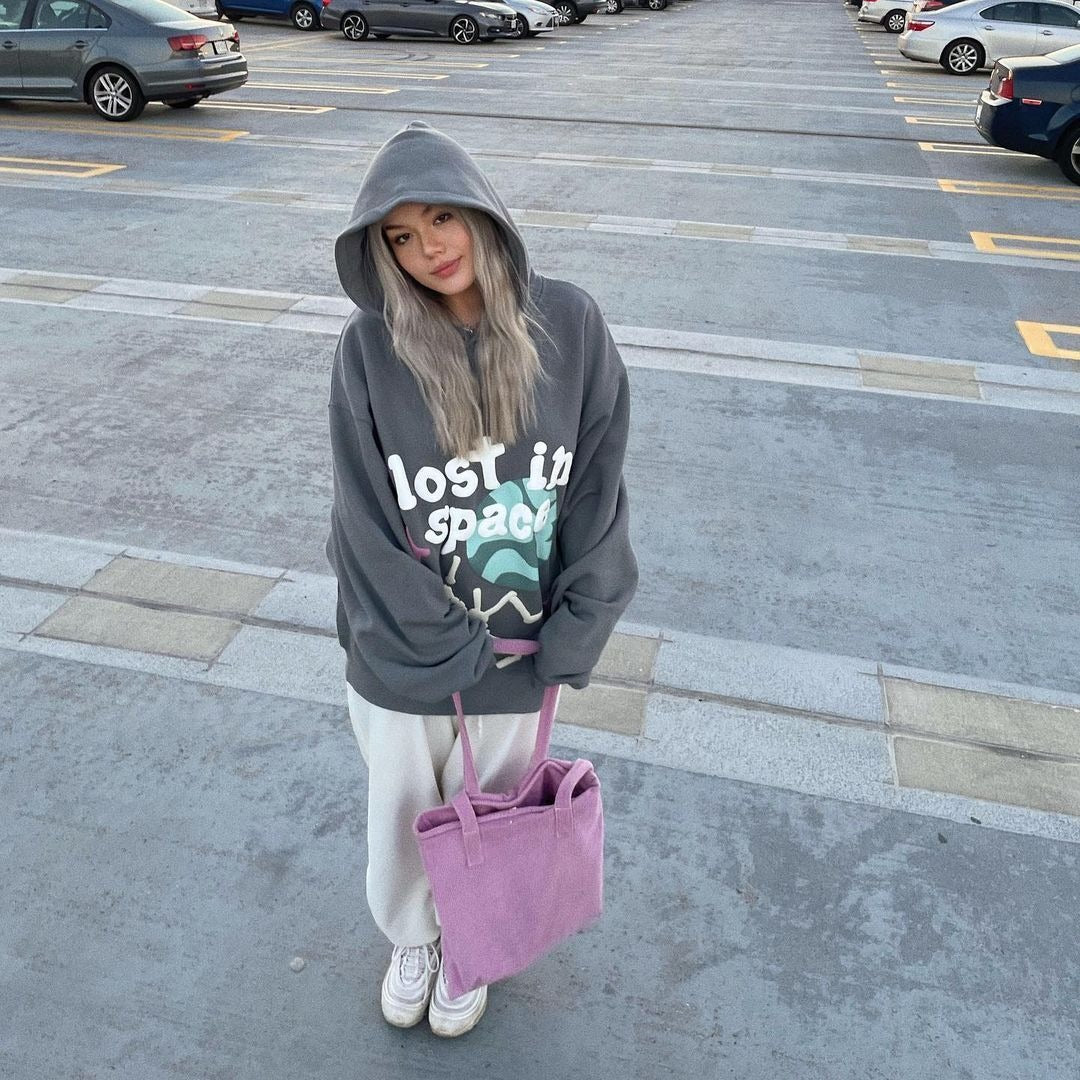 Harajuku Style Retro Graffiti Foam Letter Printing Hoodie