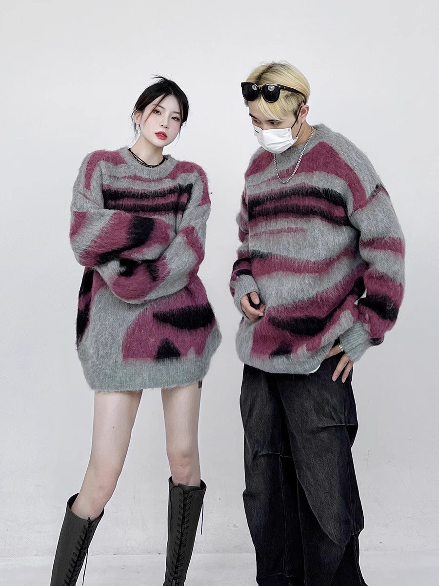 Striped Oversized Knitted Jumper Sweaters Streetwear Harajuku Fashion Couple Pullovers Knit Clothing