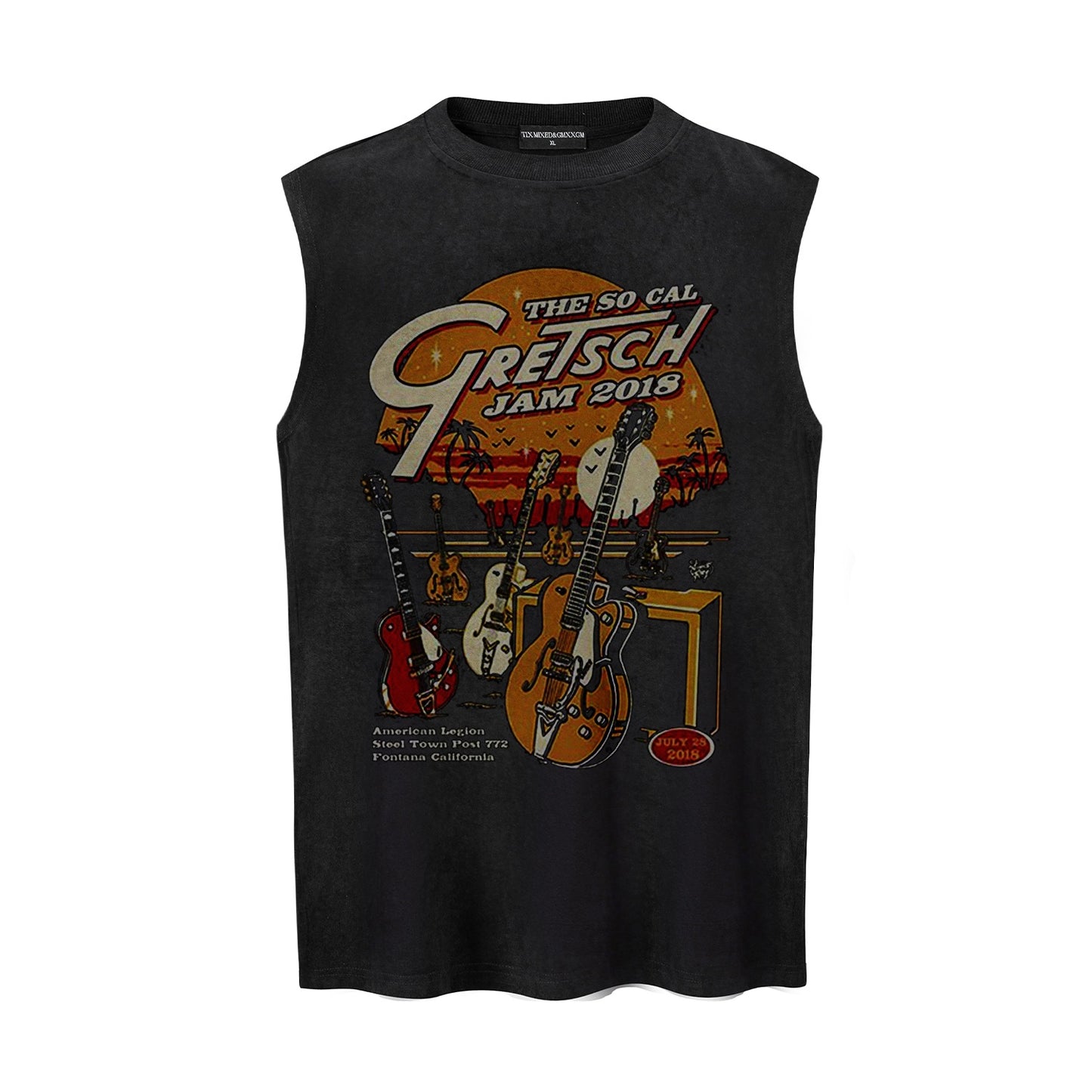 Sunset Guitar Printed Tank Top — Harajuku Street-Style Loose Cotton Tank