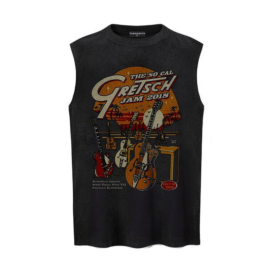 Sunset Guitar Printed Tank Top — Harajuku Street-Style Loose Cotton Tank
