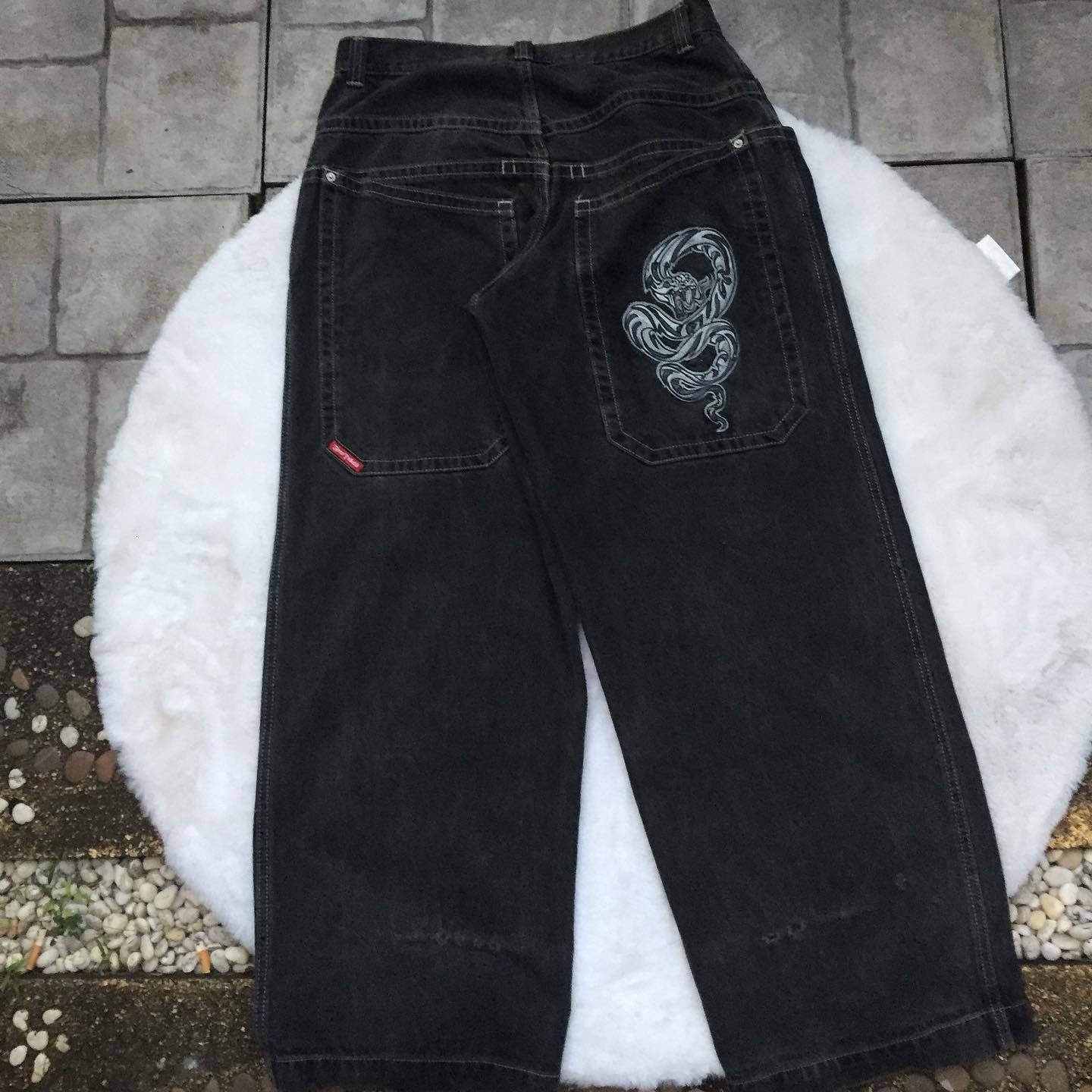 Harajuku Style Printed Jeans - Men's Straight Loose Wide Leg Pants