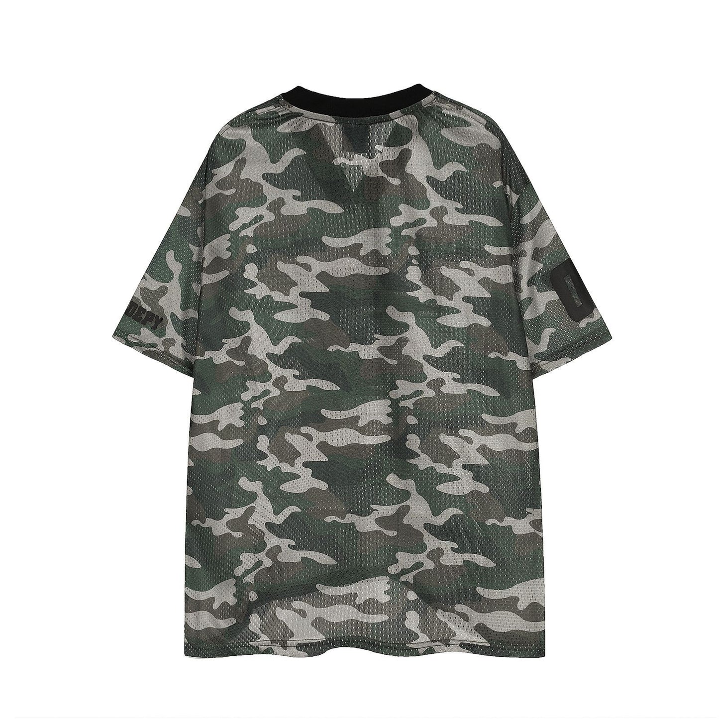 Retro Camouflage V-Neck Mesh T-Shirt