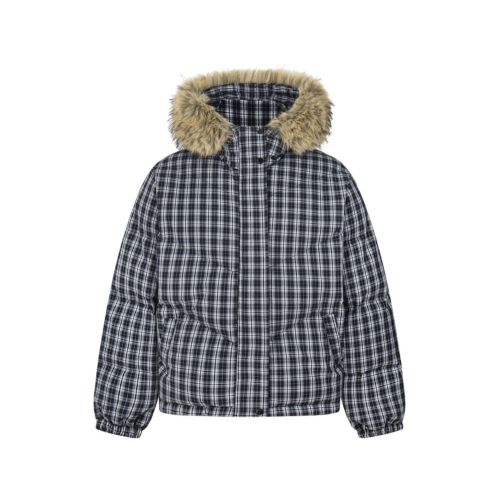 Thickened Checkered Cotton Jacket with Detachable Collar