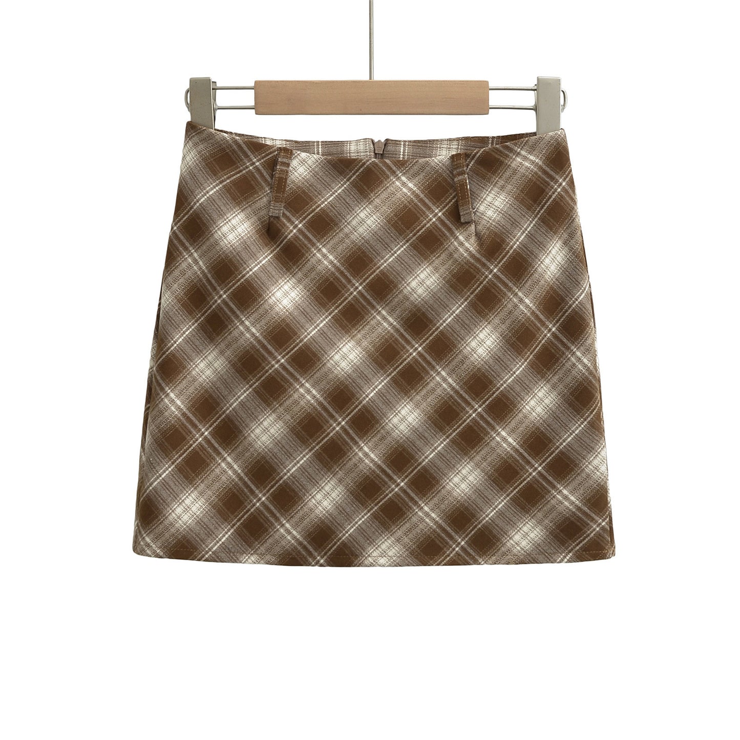 Gradient Plaid Skirt with Waist Loop