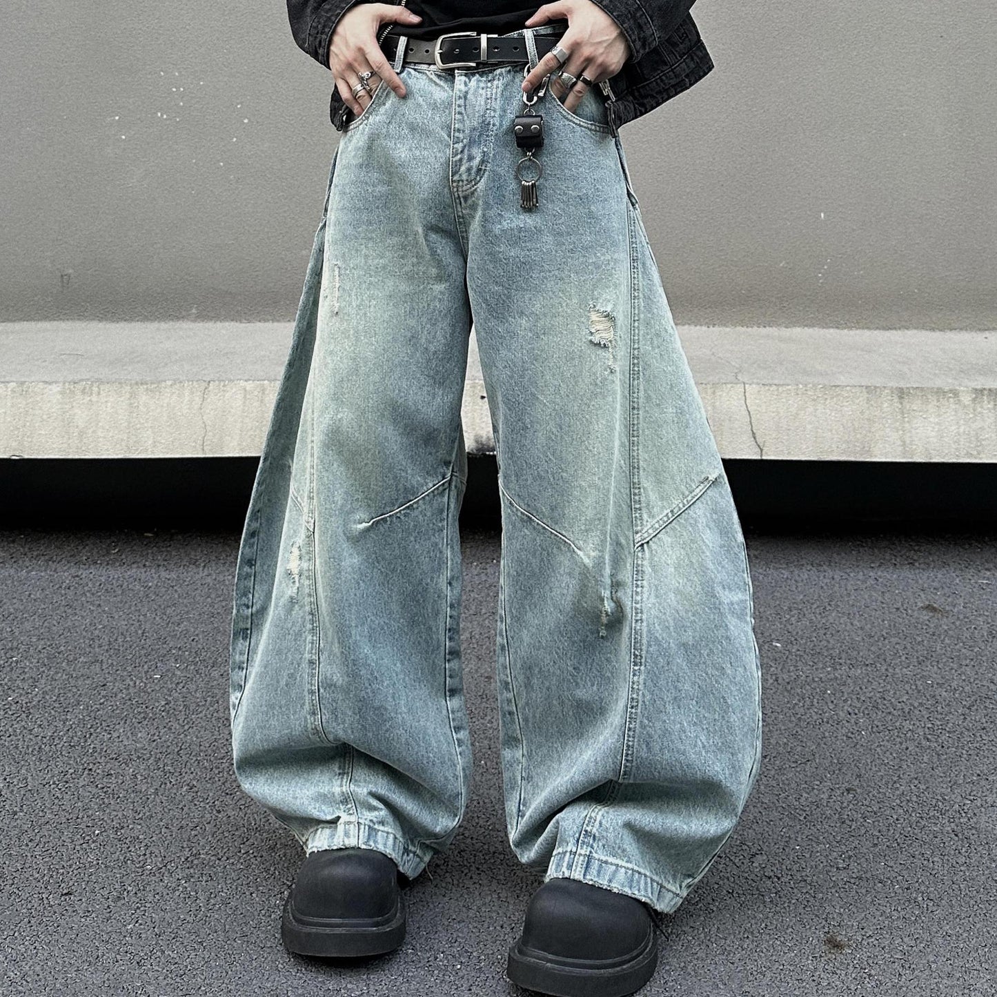 Retro Wide Leg Ripped Casual Pants
