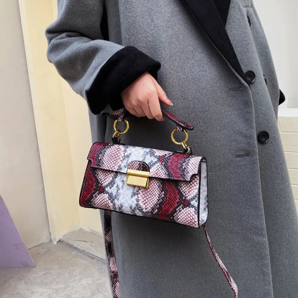 Playful PU Leather Snakeskin Print Crossbody Bag
