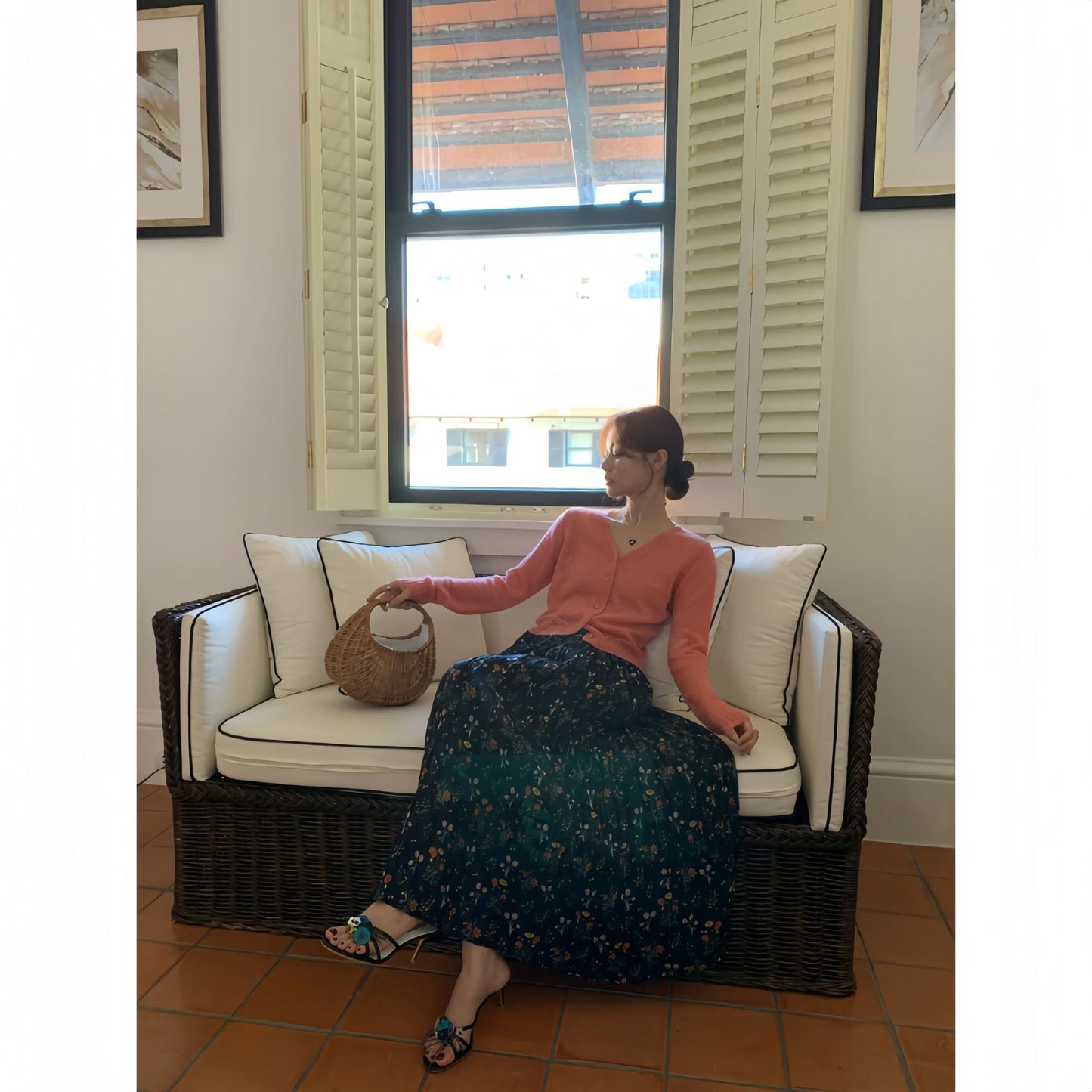 Retro Floral High Waisted Skirt for Women
