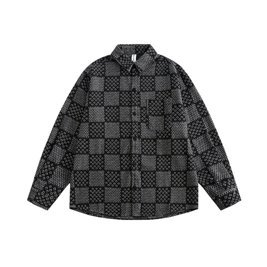 Harajuku Plaid Patchwork Lapel Shirt - Unisex Long Sleeves