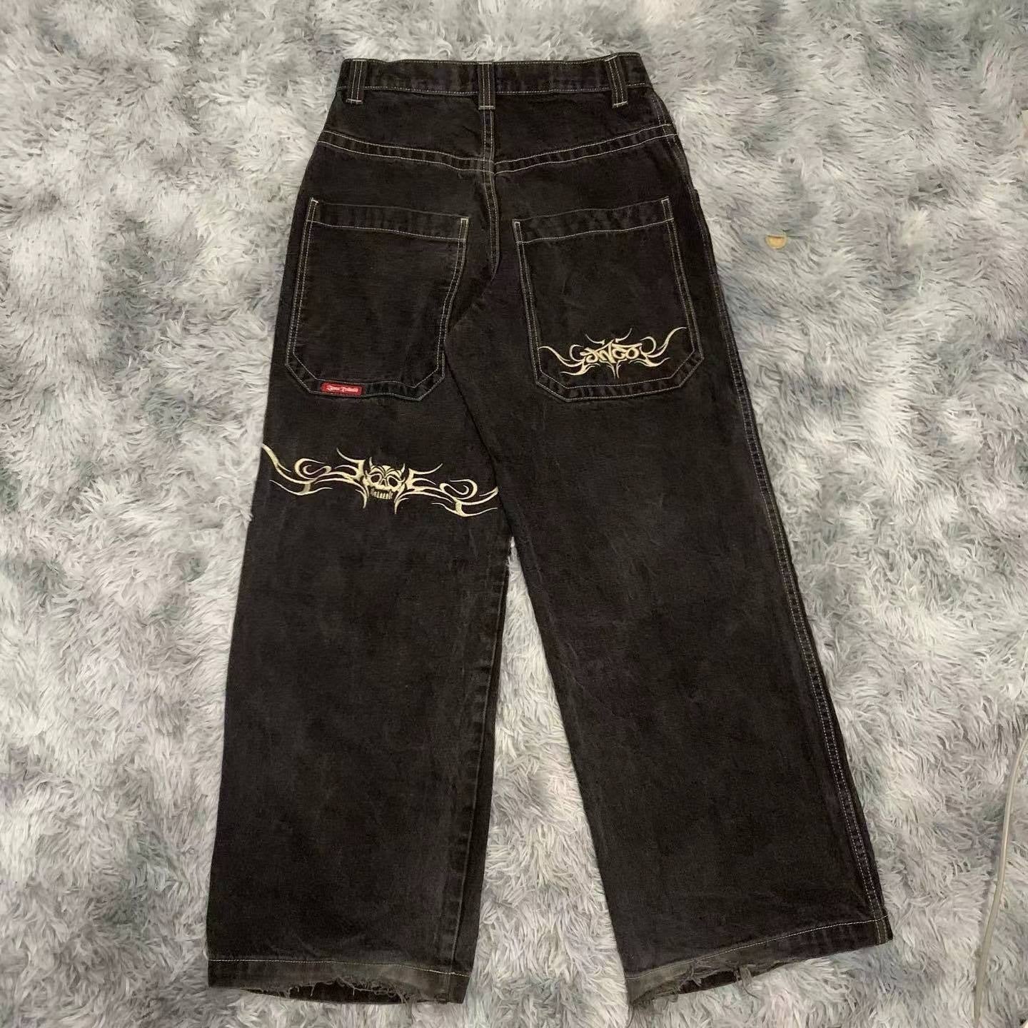 Harajuku Style Printed Jeans - Men's Straight Loose Wide Leg Pants