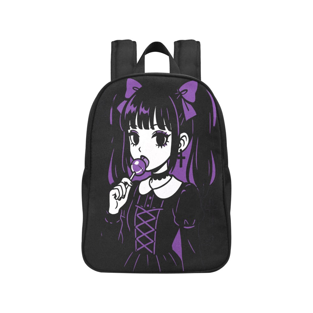 Purple Emo Goth Harajuku Lollipop Girl Canvas Backpack