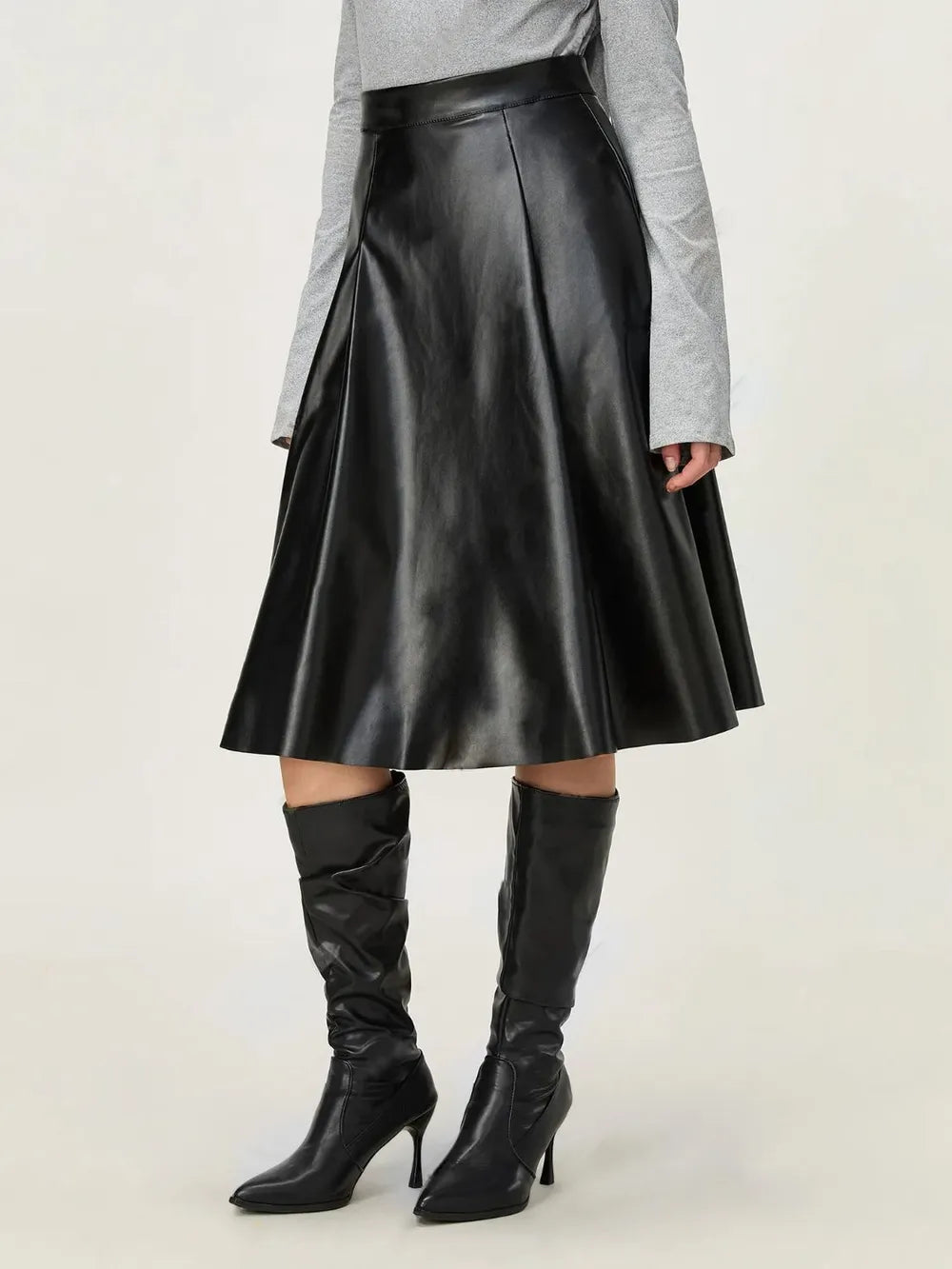 High Waist Midi Skirt with Zipper Closure