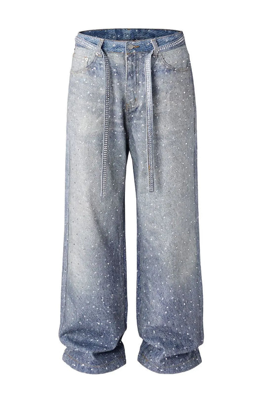 Harajuku Style Washed Loose Wide Leg Printed Jeans