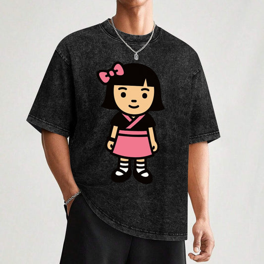 Kawaii Harajuku Girl Vintage Wash Off Shoulder T-Shirt