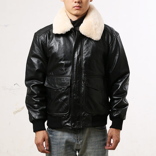 Harajuku Style Sheepskin Leather Flight Jacket