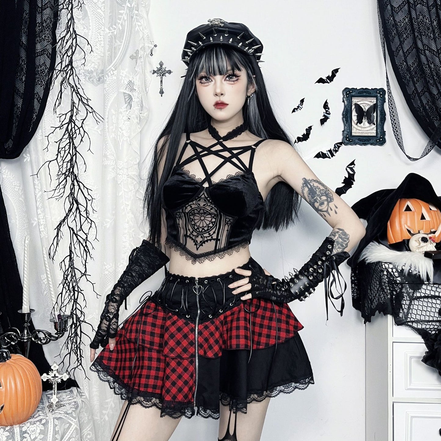 Women's Mini Skirt, Halloween Style, Elegant Light Music Girl, Spliced Midi Skirt