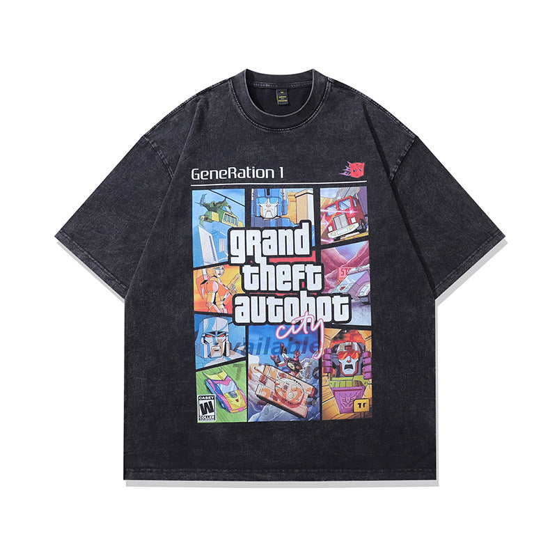 Men's Retro Cartoon Print Loose Fit T-Shirt
