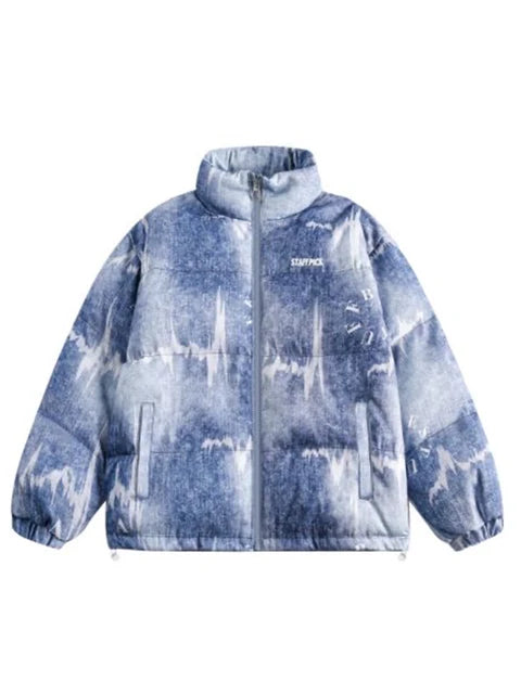 Playful Imitation Jean Printed Cotton Padded Coat