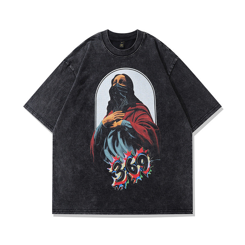 Retro Print Loose Fit Cotton T-Shirt - Harajuku Style