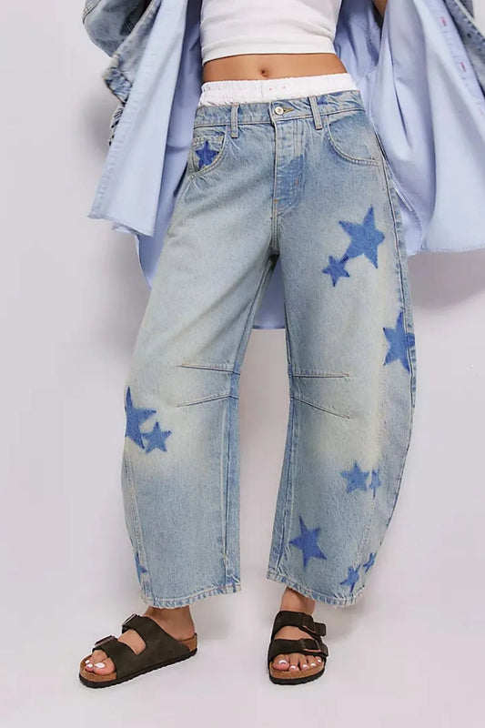 Harajuku Contrast Star Wide Leg Jeans