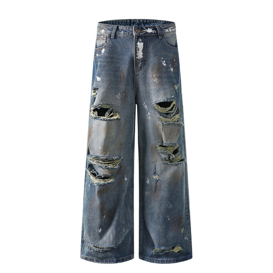 Streetwear Distressed Mud-Dyed Denim Pants