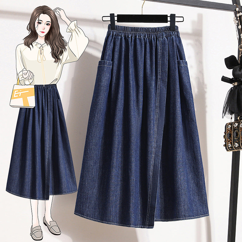 Playful Plus Size High Waisted Denim Skirt for Women