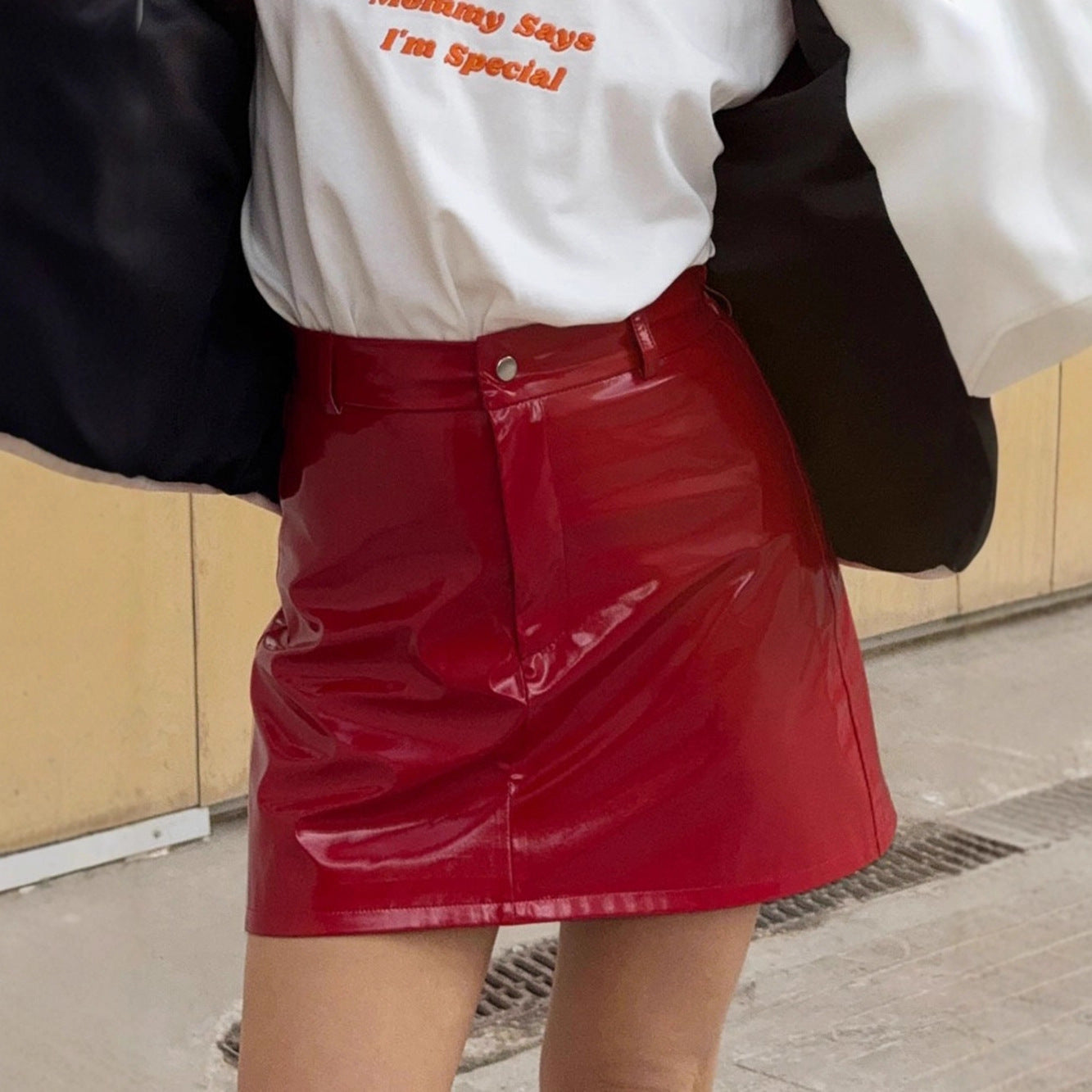 Red  Leather Mini Skirt