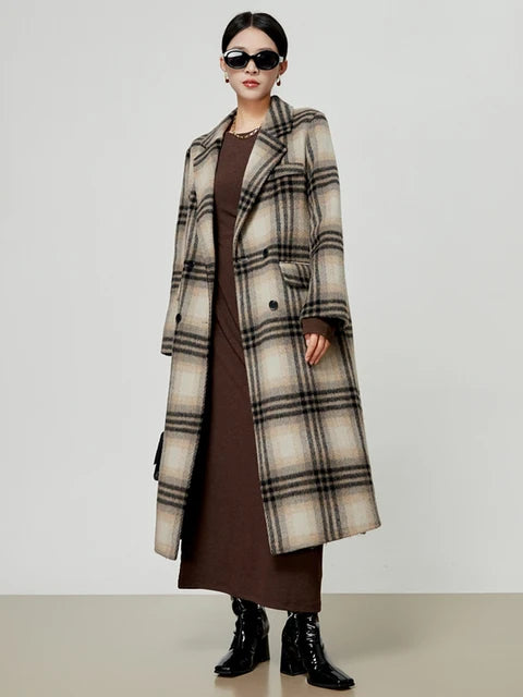 Harajuku Vintage Plaid Woolen Coat for Women