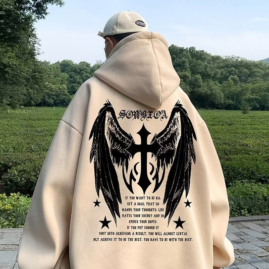 Men's Harajuku Cross Wings Casual Hoodie Jacket