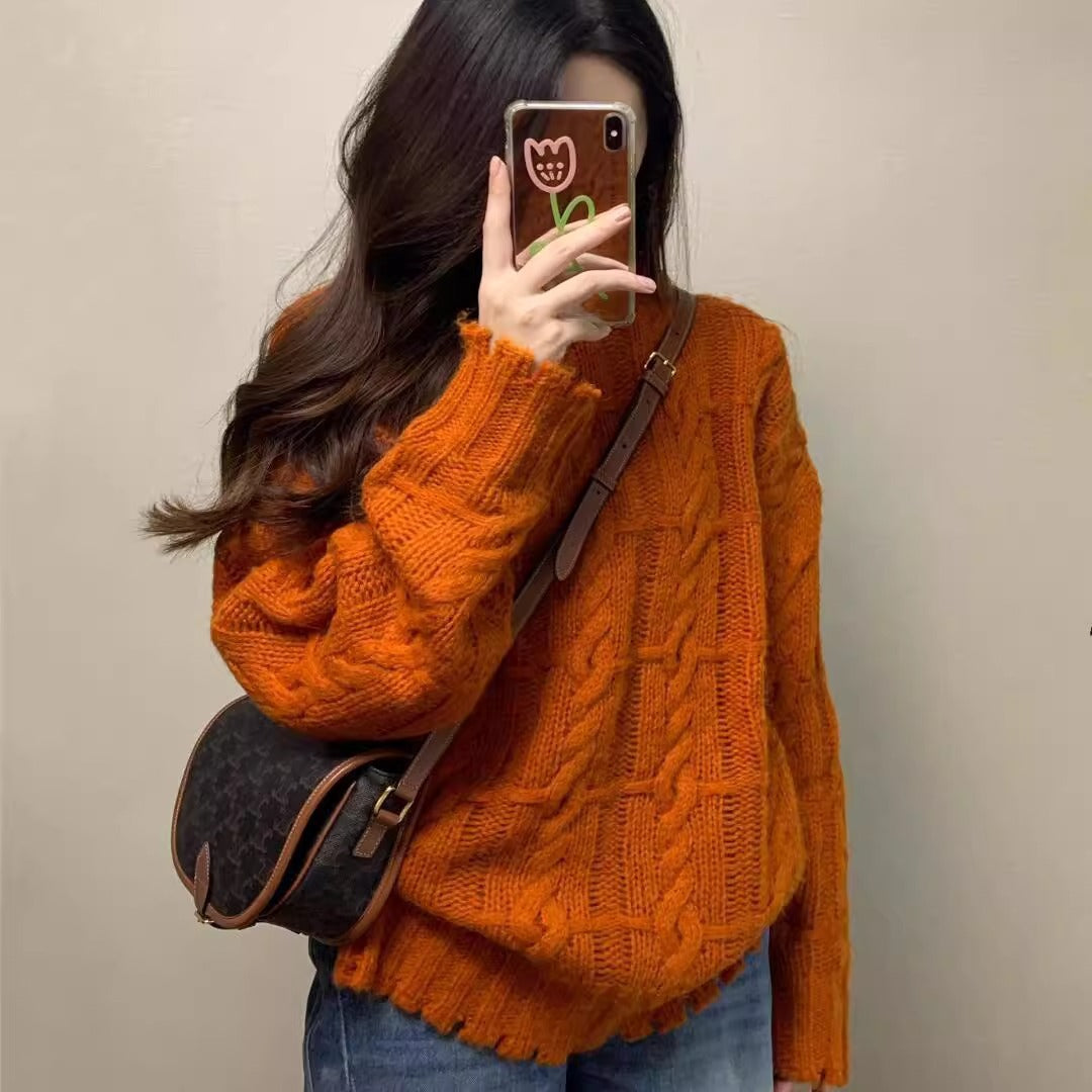 Orange Pumpkin Knit Sweater - Soft and Cozy Knitted Top