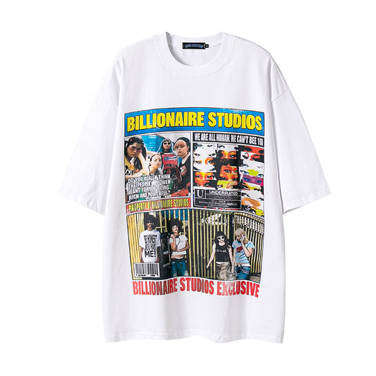 Men's Vintage Print Harajuku Style Loose Tee