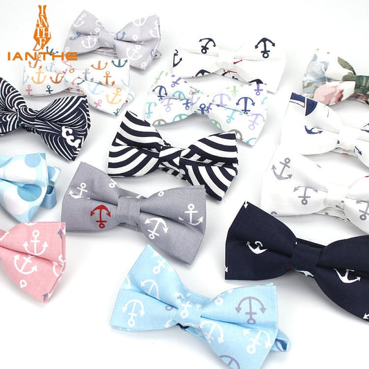 Cotton Vintage Anchor Print Bow Tie