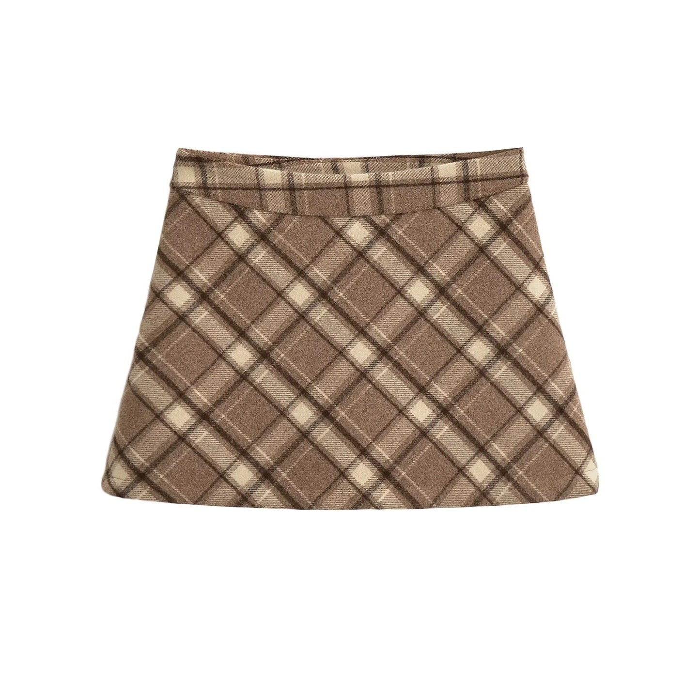 Color Blocked Plaid Wool Skirt