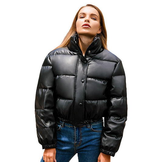Women's Harajuku Style Standing Collar Warm Cotton Jacket