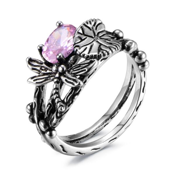 Black Lotus Leaf Dragonfly Party Ring
