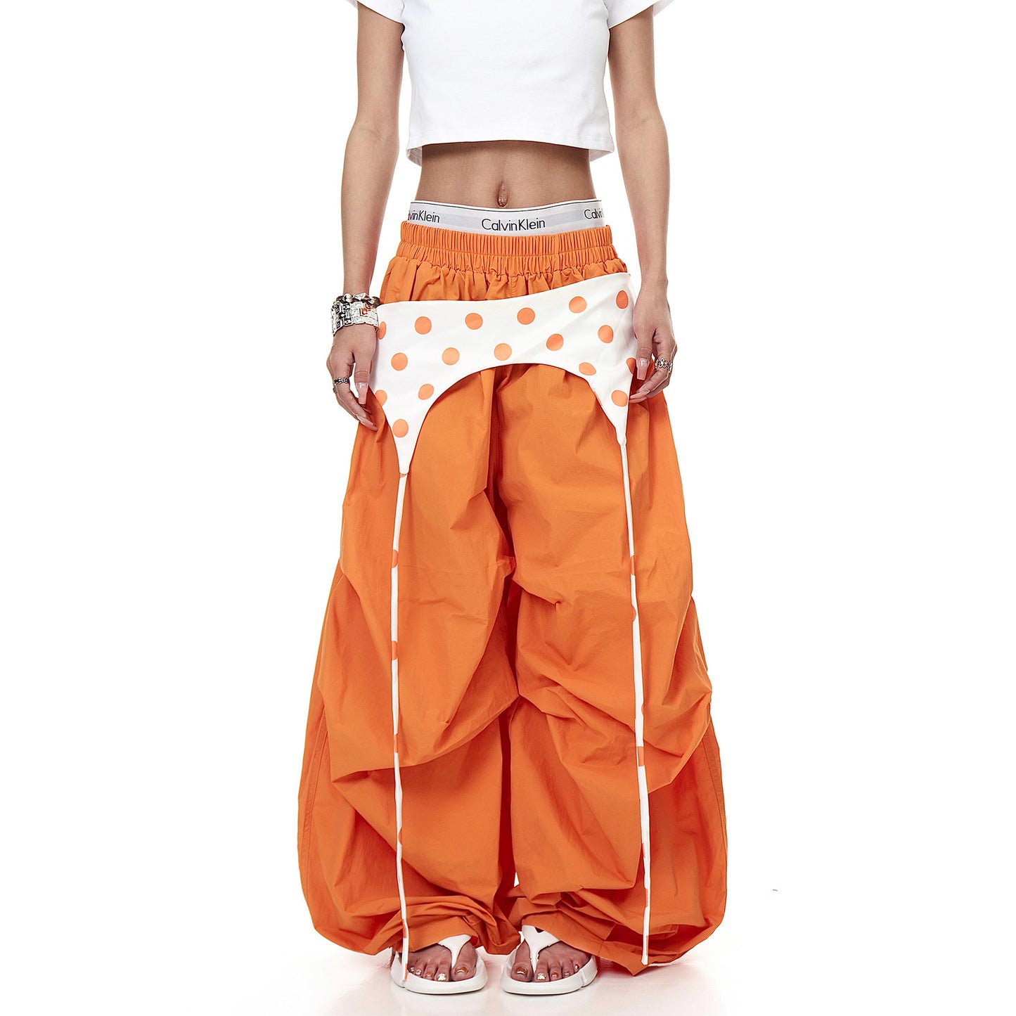 Color Block Layered Wide Leg Pants for Women