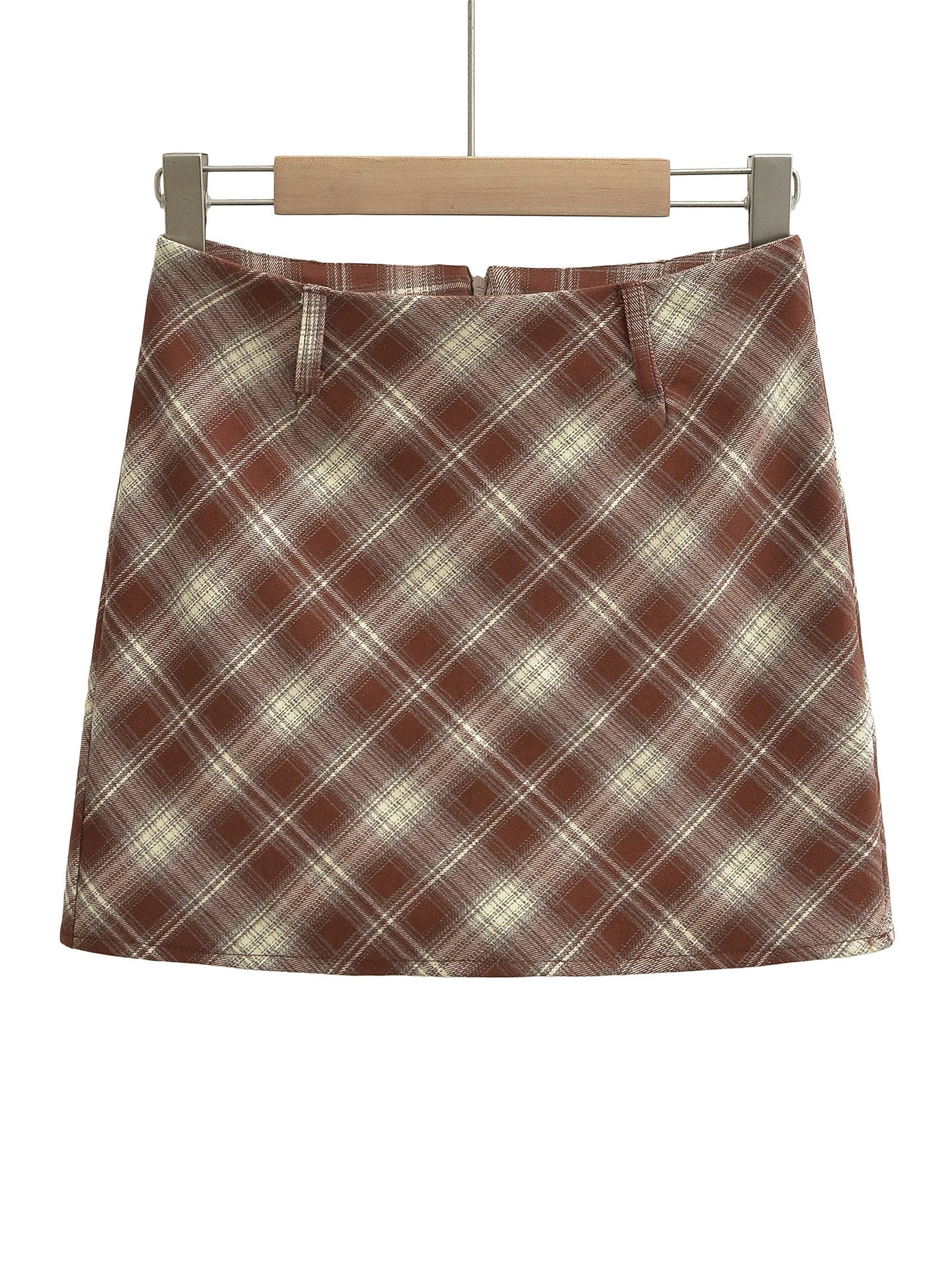 Gradient Plaid Skirt with Waist Loop