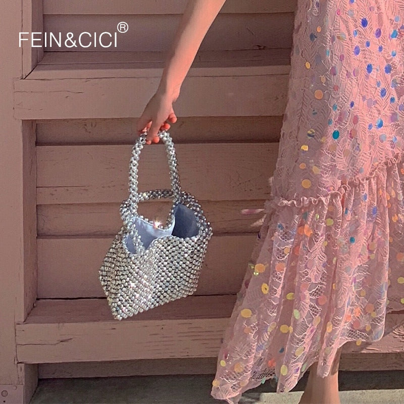 Playful Pearls Beaded Tote Bag - Harajuku Style