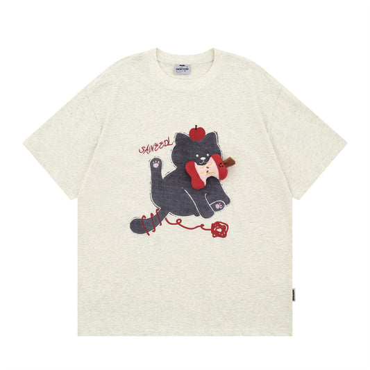 Playful Kitten Graphic Short Sleeved T-Shirt