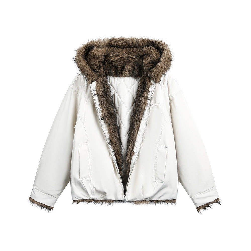 Hooded Fur Collar Loose Thick Jacket