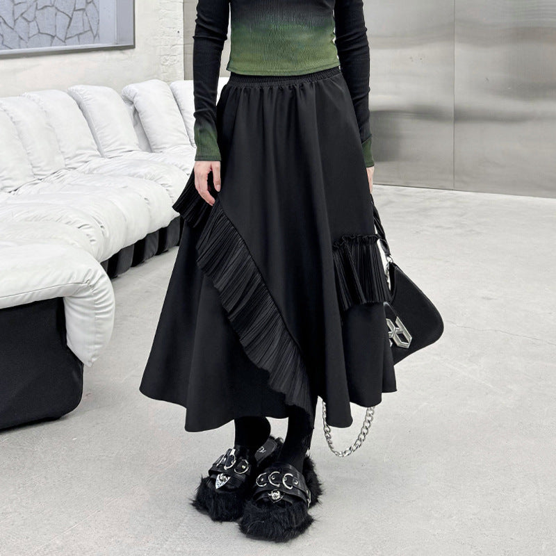 Harajuku-Inspired Folded Midi Skirt for Women