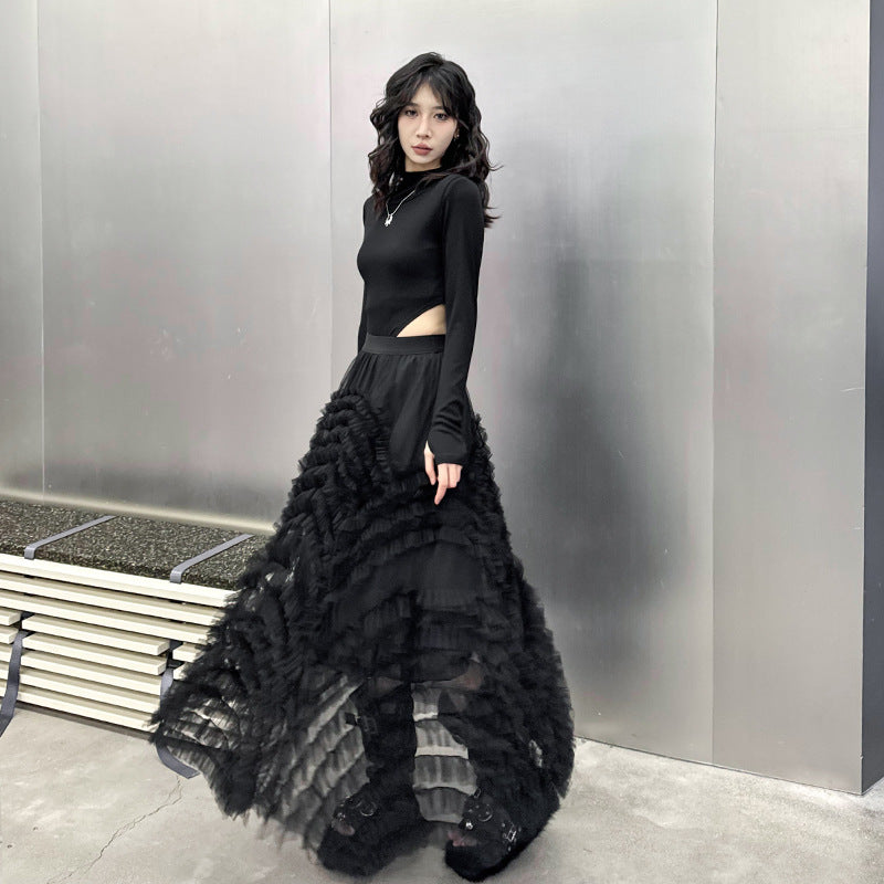 Mesh Patchwork Skirt for Women – Loose and Slimming A-Line Large Umbrella Skirt