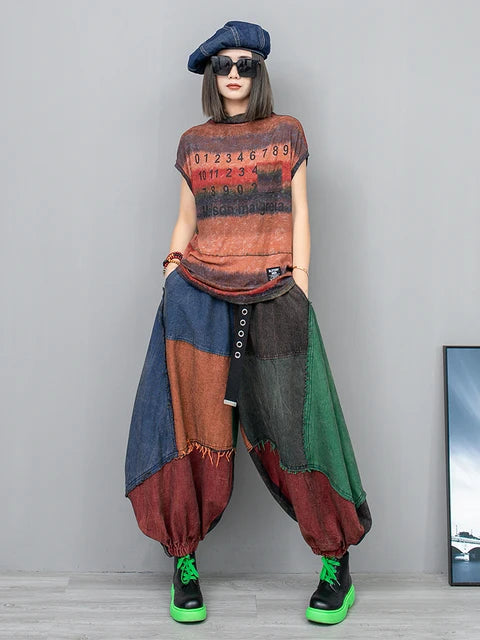 Harajuku Patchwork Pocket Pants - Loose Fit Ankle-Length